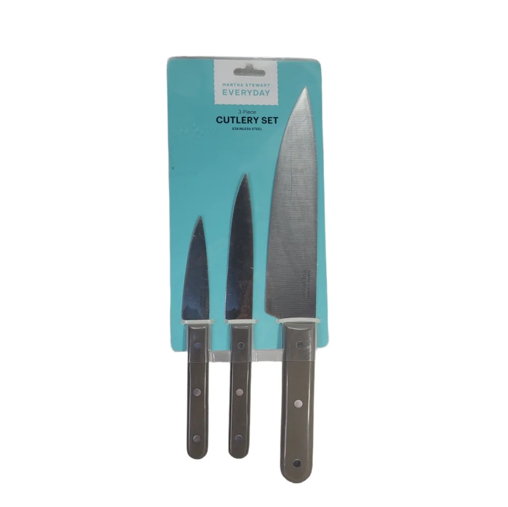 Martha Stewart Cutlery 3 Pc - Chef, Utility & Pairing Knives Steinless Steel New
